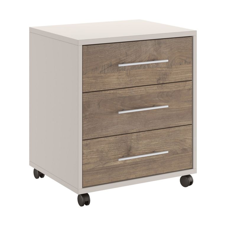 Cassettiera Beige Marrone Noce 3 Cassetti con Ruote 43x40x57h cm, Apertura Scorrevole - Pisano