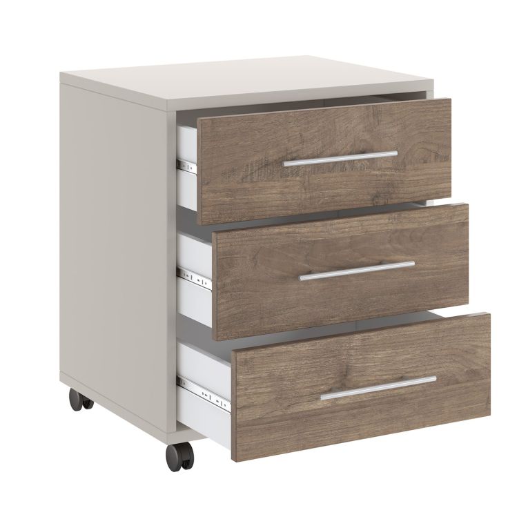 Cassettiera Beige Marrone Noce 3 Cassetti con Ruote 43x40x57h cm, Apertura Scorrevole - Pisano