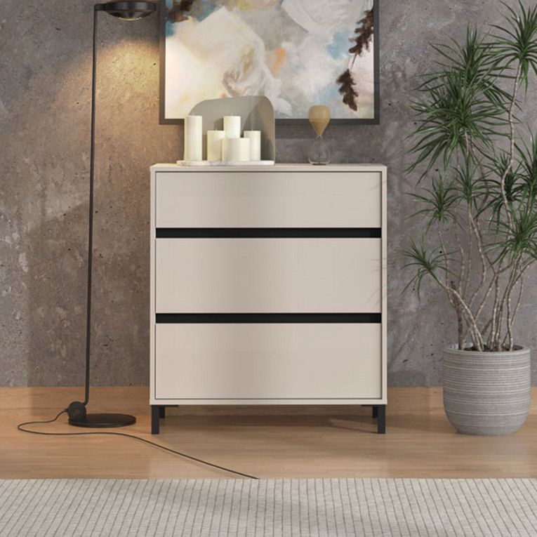 Cassettiera Beige Nero 3 Cassetti Apertura Scorrevole 80x40x90h cm, Chiusura Scorrevole - Mapello