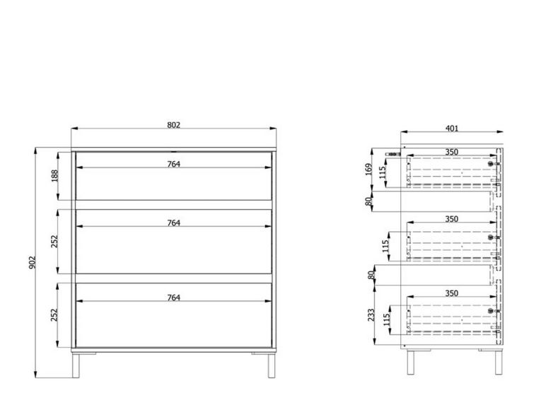 Cassettiera Beige Nero 3 Cassetti Apertura Scorrevole 80x40x90h cm, Chiusura Scorrevole - Mapello