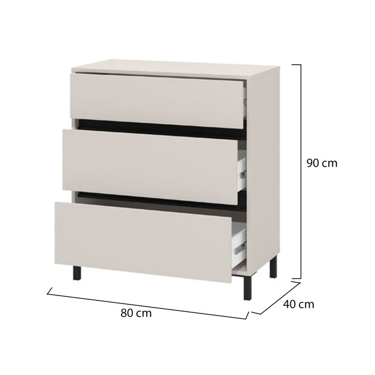 Cassettiera Beige Nero 3 Cassetti Apertura Scorrevole 80x40x90h cm, Chiusura Scorrevole - Mapello
