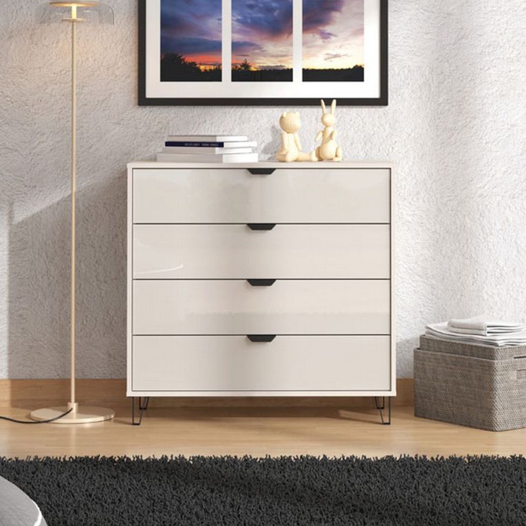 Cassettiera Beige Nero 4 Cassetti Apertura Scorrevole 93x40x90.5h cm, Chiusura Scorrevole - Tornata