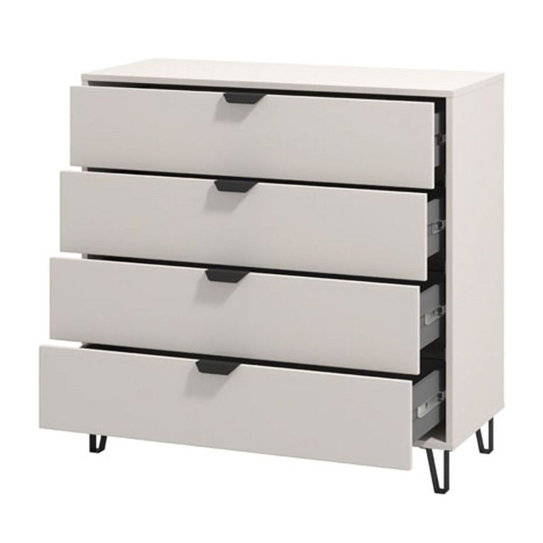 Cassettiera Beige Nero 4 Cassetti Apertura Scorrevole 93x40x90.5h cm, Chiusura Scorrevole - Tornata