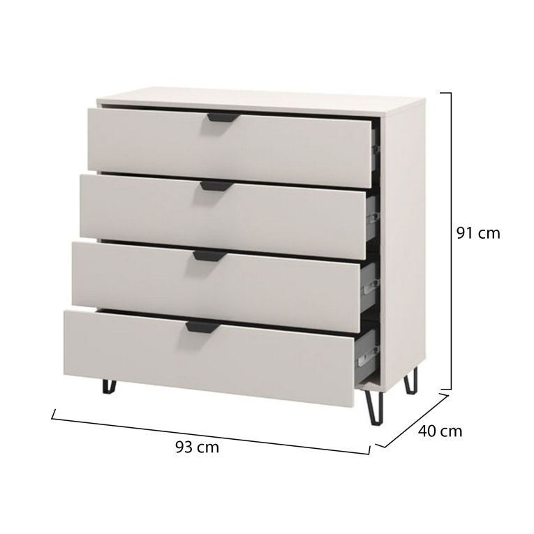 Cassettiera Beige Nero 4 Cassetti Apertura Scorrevole 93x40x90.5h cm, Chiusura Scorrevole - Tornata