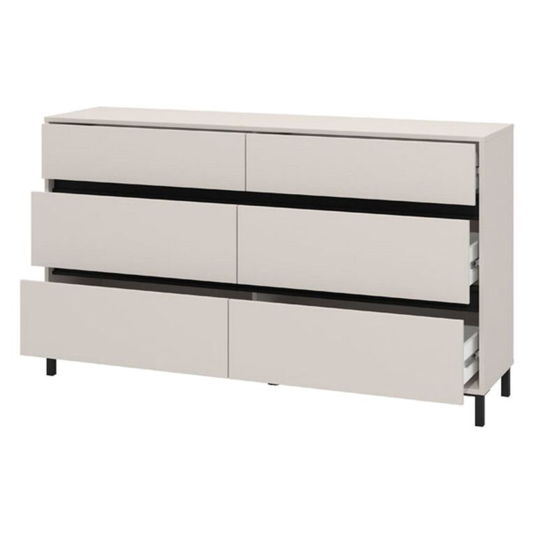 Cassettiera Beige Nero 6 Cassetti Apertura Scorrevole 157x40x90h cm, Chiusura Scorrevole - Mapello