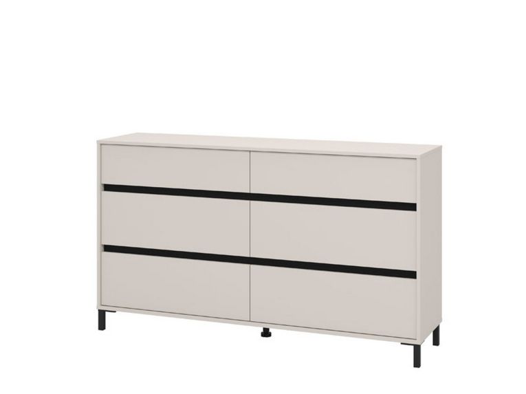 Cassettiera Beige Nero 6 Cassetti Apertura Scorrevole 157x40x90h cm, Chiusura Scorrevole - Mapello