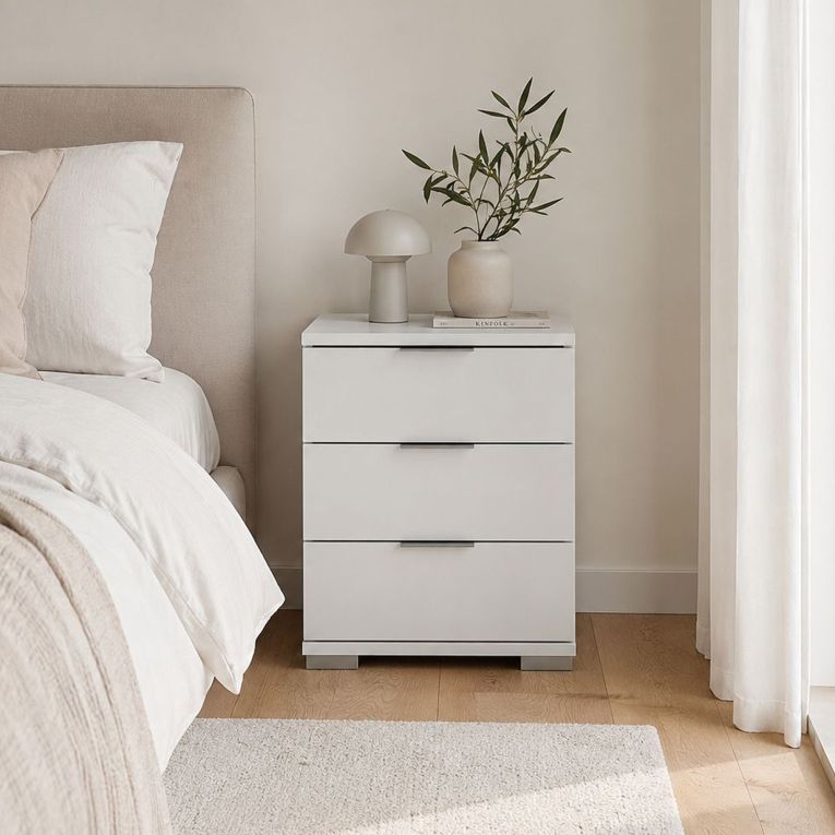 Cassettiera Bianco 3 Cassetti Apertura Scorrevole 46x42x61h cm, Chiusura Scorrevole - Laharo