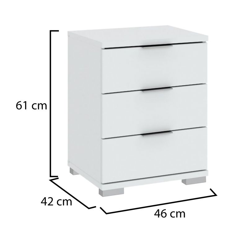 Cassettiera Bianco 3 Cassetti Apertura Scorrevole 46x42x61h cm, Chiusura Scorrevole - Laharo