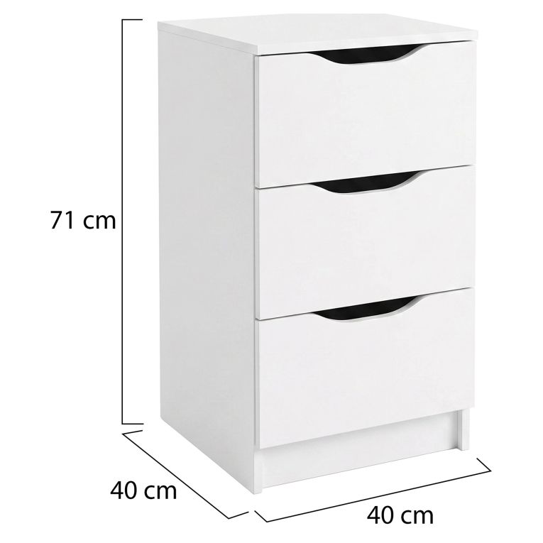 Cassettiera Bianco 3 Cassetti Apertura Scorrevole 71x40x40h cm, Chiusura Scorrevole - Ponte