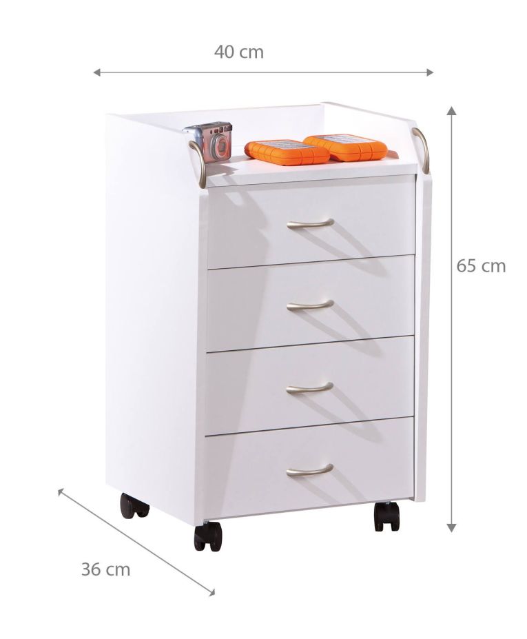 Cassettiera Bianco 4 Cassetti Apertura Scorrevole 40x36x65h cm, Chiusura Scorrevole - Manco