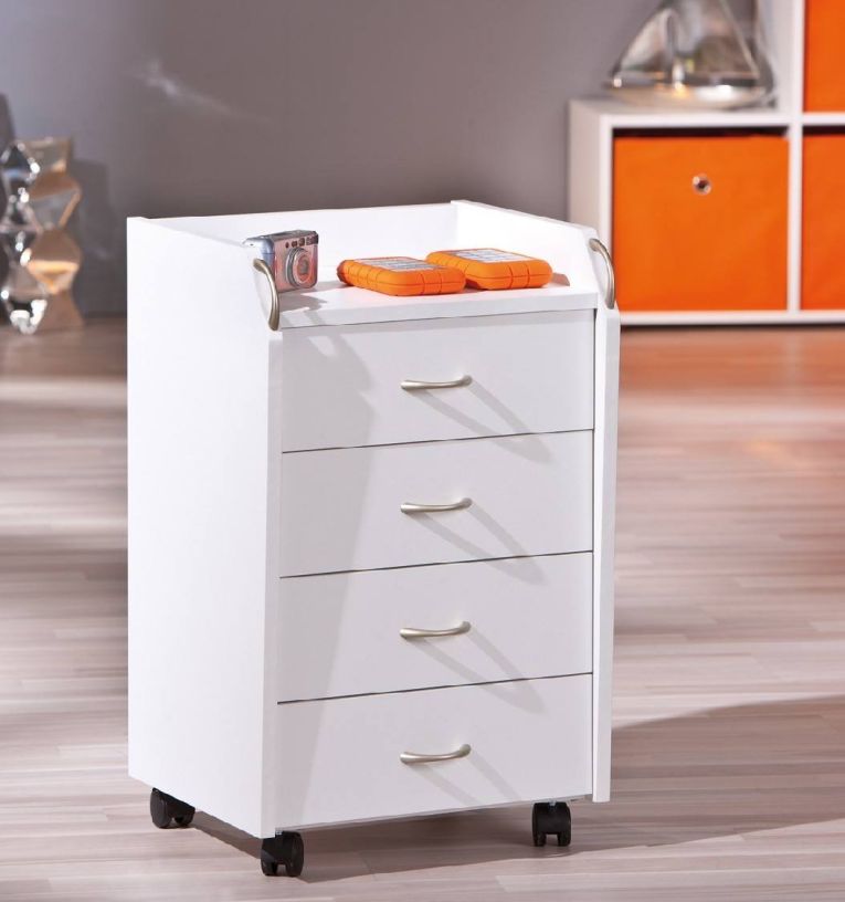 Cassettiera Bianco 4 Cassetti Apertura Scorrevole 40x36x65h cm, Chiusura Scorrevole - Manco