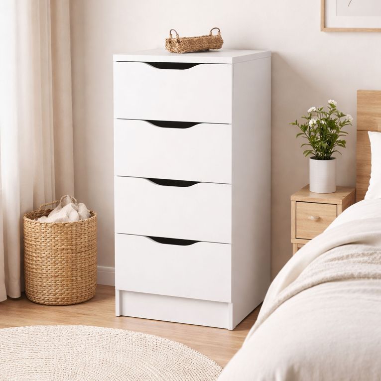Cassettiera Bianco 4 Cassetti Apertura Scorrevole 40x40x92h cm, Chiusura Scorrevole - Sarroch