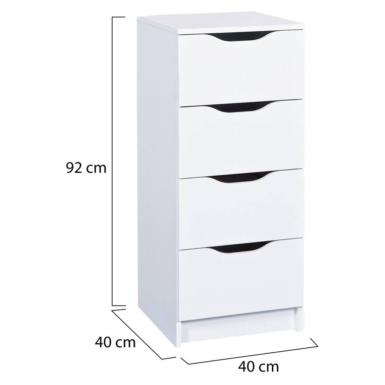 Cassettiera Bianco 4 Cassetti Apertura Scorrevole 40x40x92h cm, Chiusura Scorrevole - Sarroch