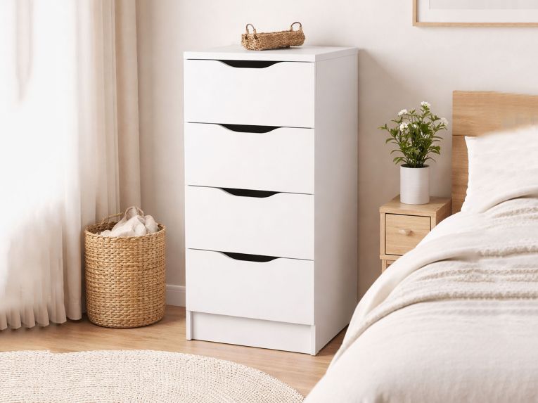 Cassettiera Bianco 4 Cassetti Apertura Scorrevole 40x40x92h cm, Chiusura Scorrevole - Sarroch