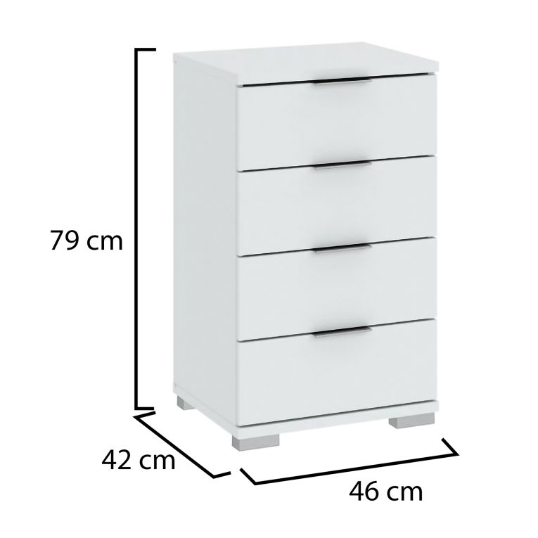 Cassettiera Bianco 4 Cassetti Apertura Scorrevole 46x42x79h cm, Chiusura Scorrevole - Laka