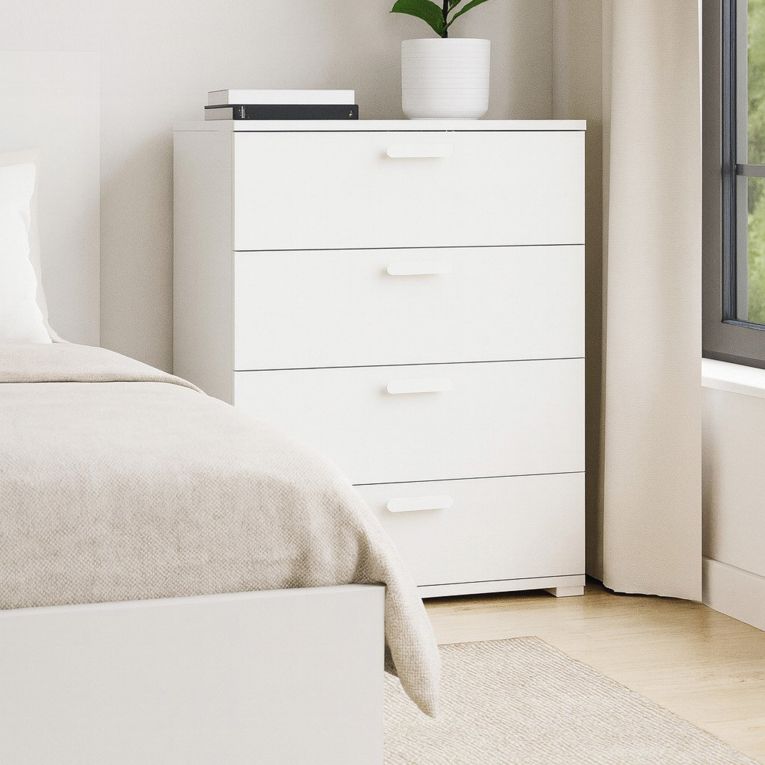Cassettiera Bianco 4 Cassetti Apertura Scorrevole 70x39x98h cm, Chiusura Scorrevole - Salimbene