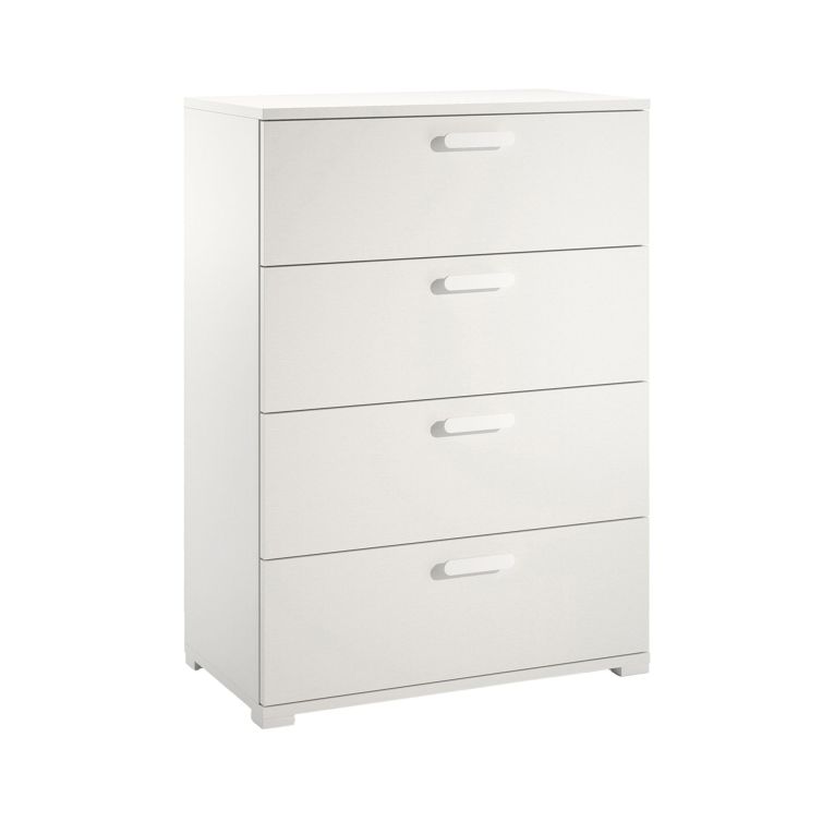 Cassettiera Bianco 4 Cassetti Apertura Scorrevole 70x39x98h cm, Chiusura Scorrevole - Salimbene