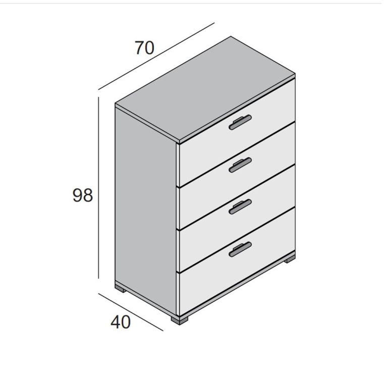 Cassettiera Bianco 4 Cassetti Apertura Scorrevole 70x39x98h cm, Chiusura Scorrevole - Salimbene