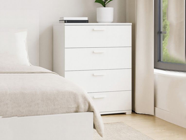 Cassettiera Bianco 4 Cassetti Apertura Scorrevole 70x39x98h cm, Chiusura Scorrevole - Salimbene