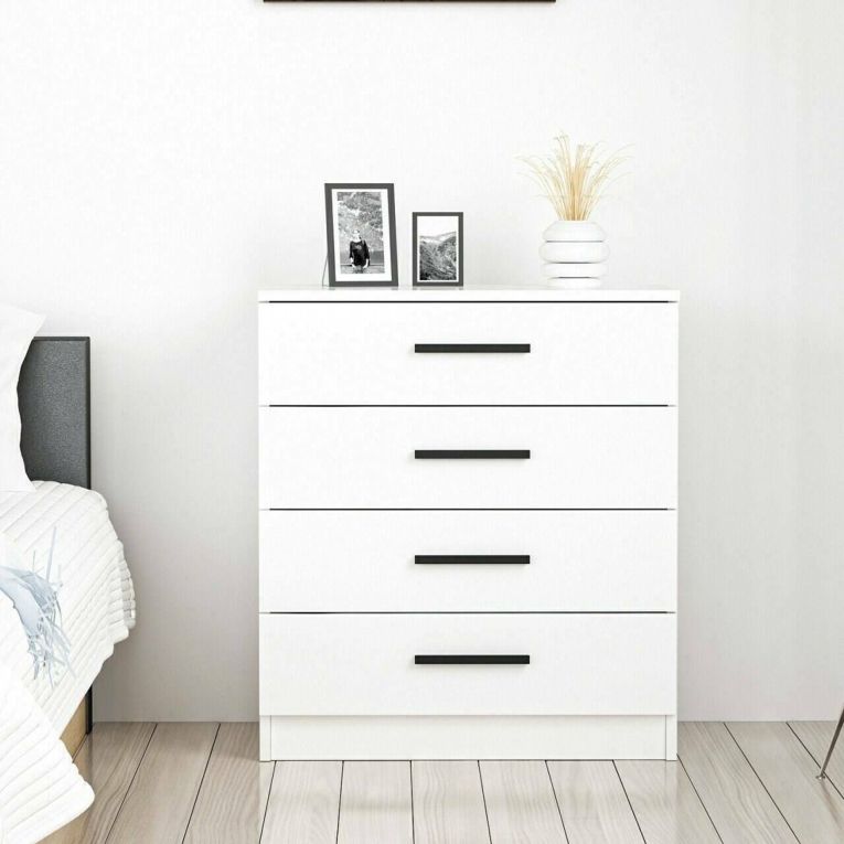 Cassettiera Bianco 4 Cassetti Apertura Scorrevole 70x79x42h cm, Chiusura Scorrevole - Kalmaegi