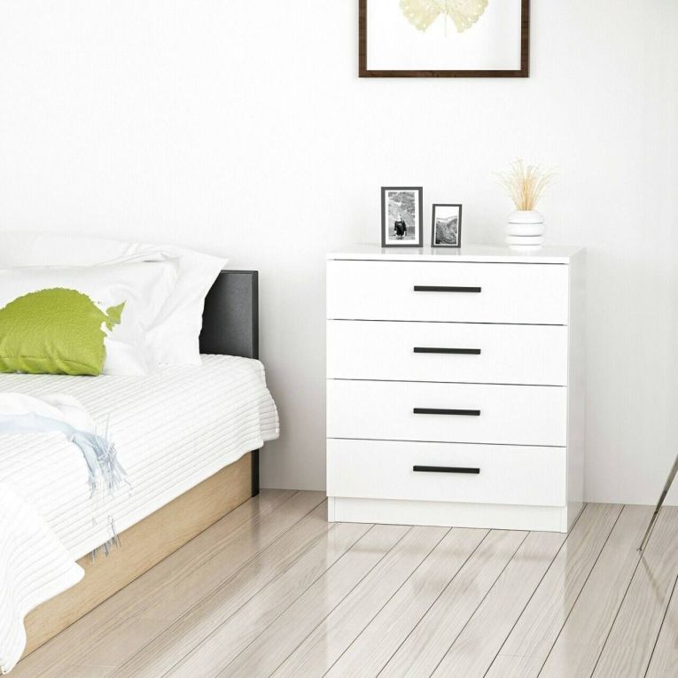 Cassettiera Bianco 4 Cassetti Apertura Scorrevole 70x79x42h cm, Chiusura Scorrevole - Kalmaegi