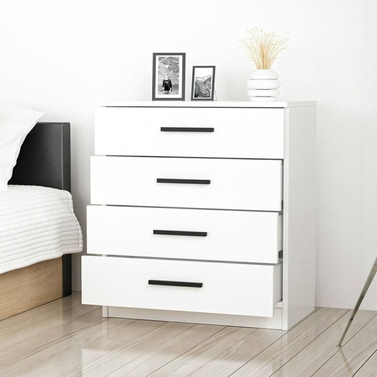 Cassettiera Bianco 4 Cassetti Apertura Scorrevole 70x79x42h cm, Chiusura Scorrevole - Kalmaegi