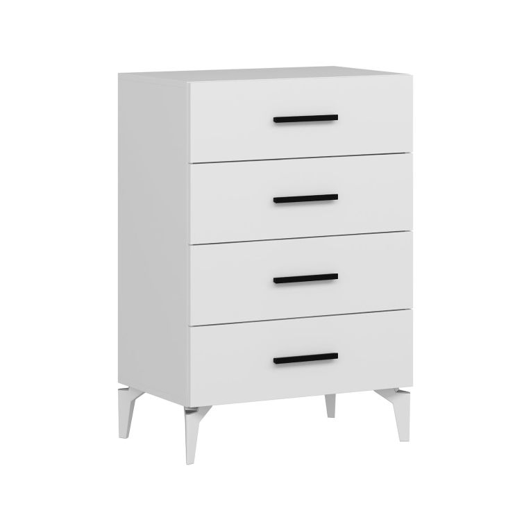 Cassettiera Bianco 4 Cassetti Apertura Scorrevole 72x47x106h cm, Chiusura Scorrevole - Lornar