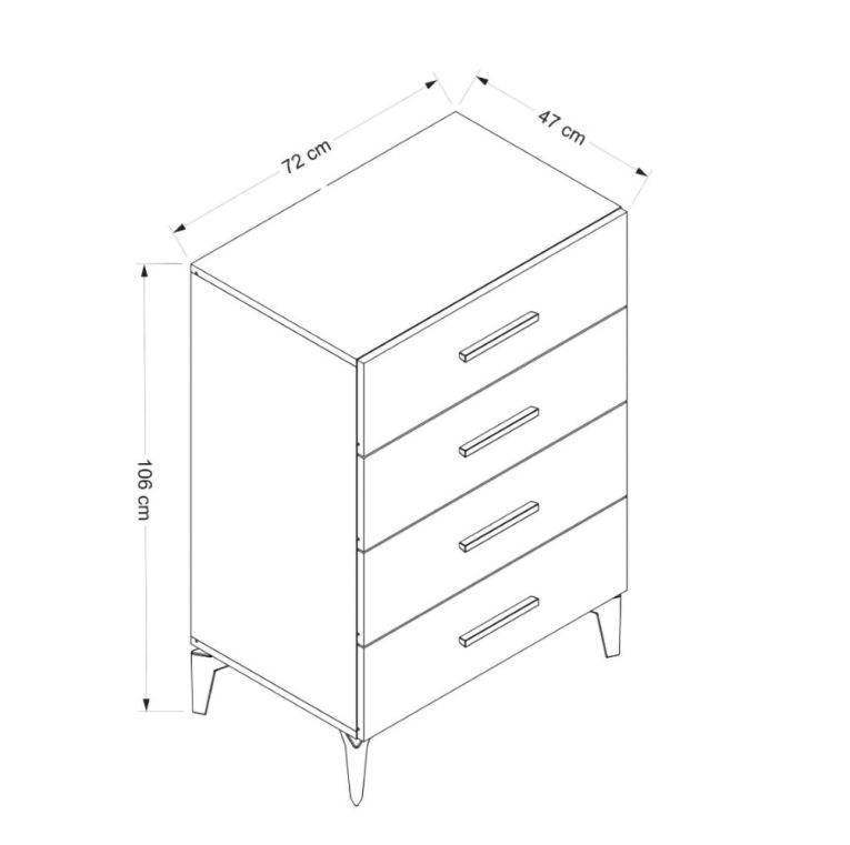 Cassettiera Bianco 4 Cassetti Apertura Scorrevole 72x47x106h cm, Chiusura Scorrevole - Lornar