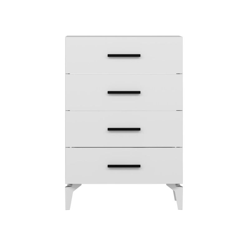 Cassettiera Bianco 4 Cassetti Apertura Scorrevole 72x47x106h cm, Chiusura Scorrevole - Lornar