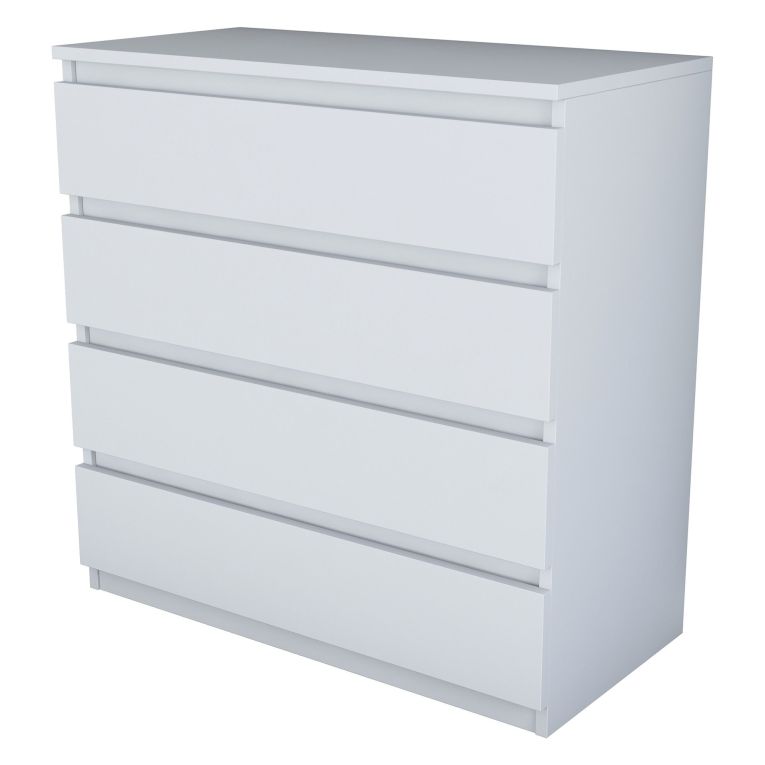 Cassettiera Bianco 4 Cassetti Apertura Scorrevole 80x47x98h cm, Chiusura Scorrevole - Gorle