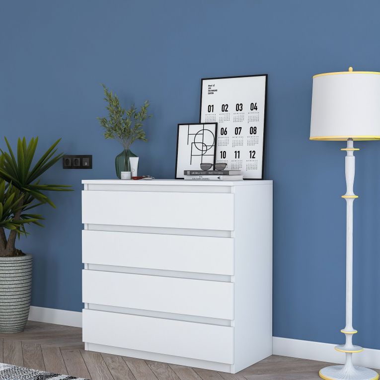 Cassettiera Bianco 4 Cassetti Apertura Scorrevole 80x47x98h cm, Chiusura Scorrevole - Gorle