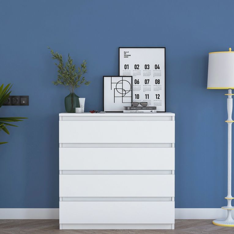 Cassettiera Bianco 4 Cassetti Apertura Scorrevole 80x47x98h cm, Chiusura Scorrevole - Gorle