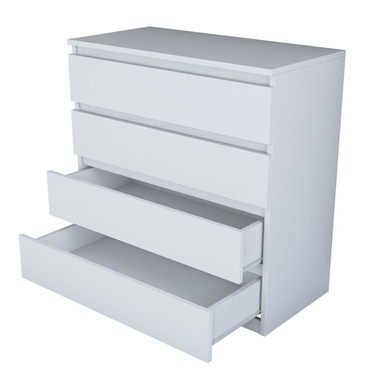 Cassettiera Bianco 4 Cassetti Apertura Scorrevole 80x47x98h cm, Chiusura Scorrevole - Gorle