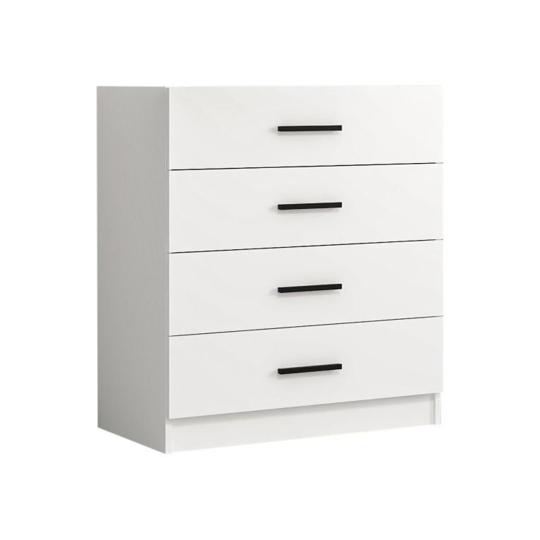 Cassettiera Bianco 4 Cassetti Apertura Scorrevole 90x47x100h cm, Chiusura Scorrevole - Lierna