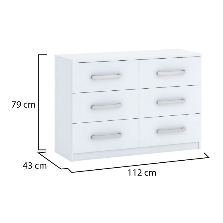 Cassettiera Bianco 6 Cassetti Apertura Scorrevole 112x43x79h cm, Chiusura Scorrevole - Laganaro