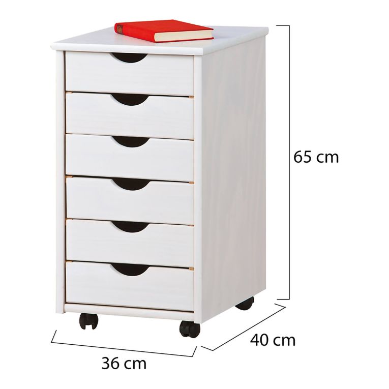 Cassettiera Bianco 6 Cassetti Apertura Scorrevole 36x40x65h cm, Chiusura Scorrevole - Oyace