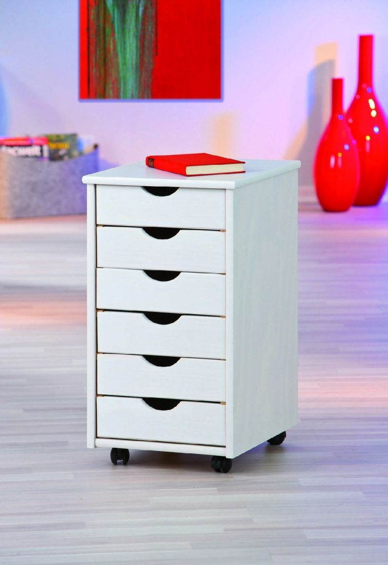 Cassettiera Bianco 6 Cassetti Apertura Scorrevole 36x40x65h cm, Chiusura Scorrevole - Oyace