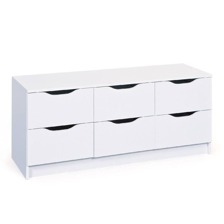 Cassettiera Bianco 6 Cassetti Apertura Scorrevole 50x120x40h cm, Chiusura Scorrevole - Ceppino