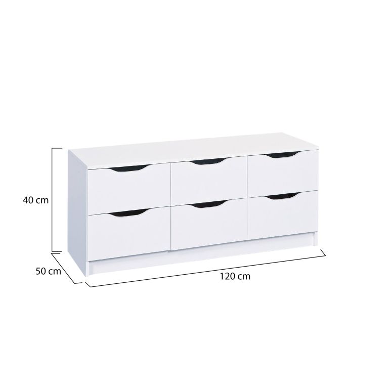 Cassettiera Bianco 6 Cassetti Apertura Scorrevole 50x120x40h cm, Chiusura Scorrevole - Ceppino