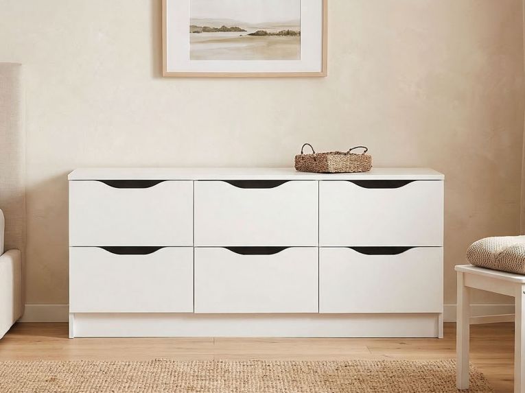 Cassettiera Bianco 6 Cassetti Apertura Scorrevole 50x120x40h cm, Chiusura Scorrevole - Ceppino
