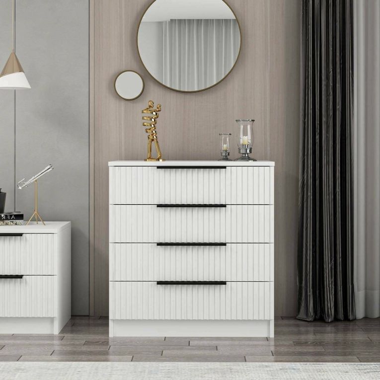Cassettiera Bianco 7 Cassetti Apertura Scorrevole 72x42x77h cm, Chiusura Scorrevole - Vicente
