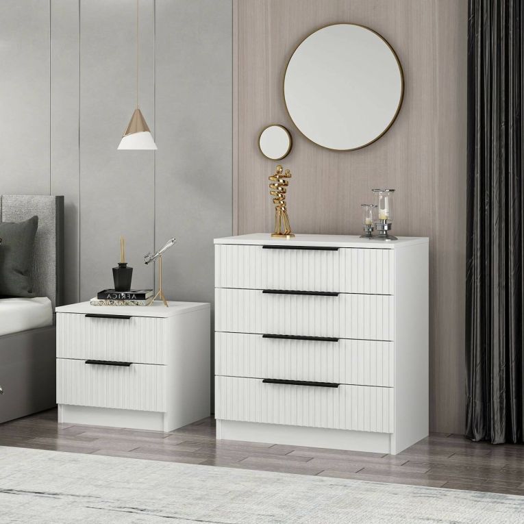 Cassettiera Bianco 7 Cassetti Apertura Scorrevole 72x42x77h cm, Chiusura Scorrevole - Vicente