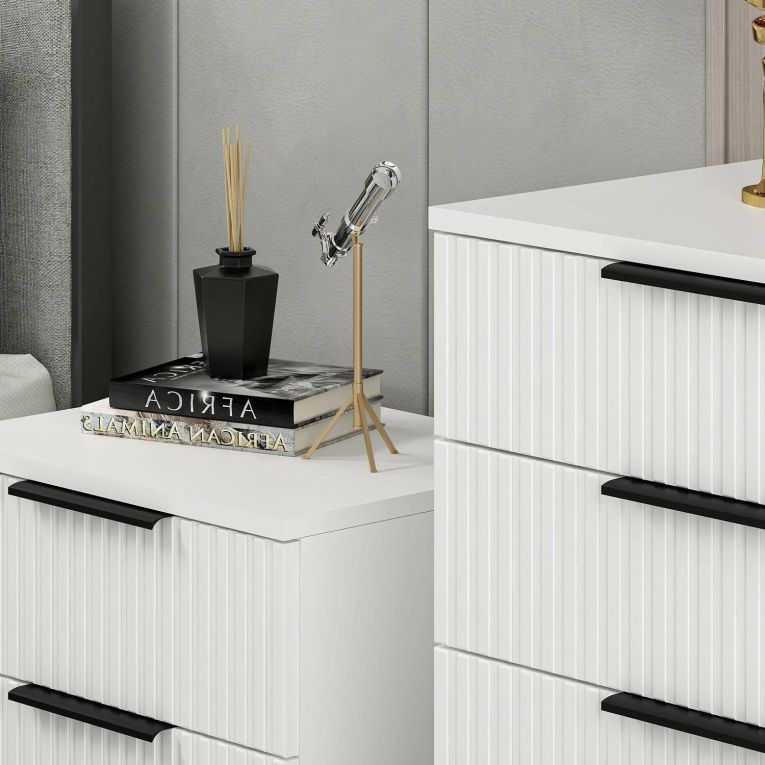 Cassettiera Bianco 7 Cassetti Apertura Scorrevole 72x42x77h cm, Chiusura Scorrevole - Vicente
