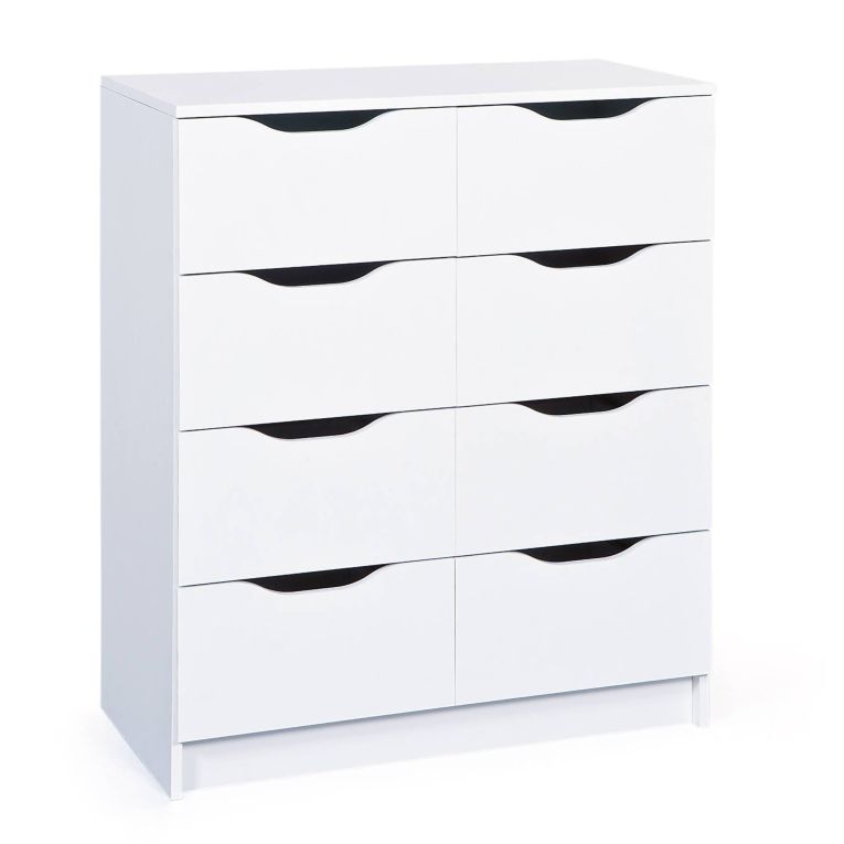 Cassettiera Bianco 8 Cassetti Apertura Scorrevole 80x40x91h cm, Chiusura Scorrevole - Ponzone