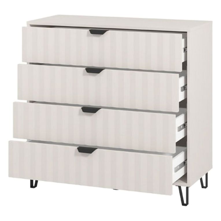 Cassettiera Bianco Grigio 4 Cassetti Apertura Scorrevole 93x40x90.5h cm, Chiusura Scorrevole - Maggiora