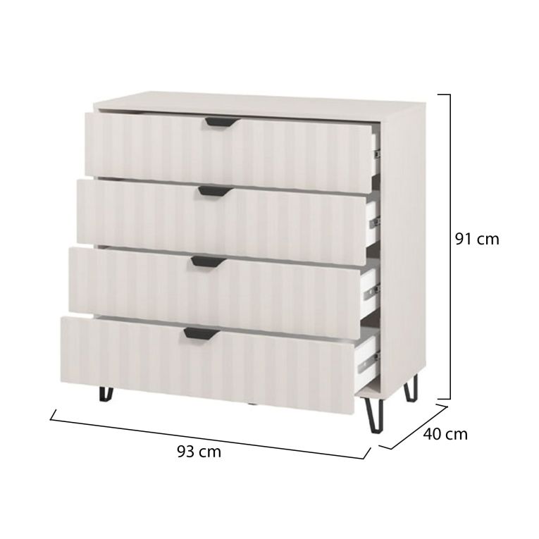 Cassettiera Bianco Grigio 4 Cassetti Apertura Scorrevole 93x40x90.5h cm, Chiusura Scorrevole - Maggiora