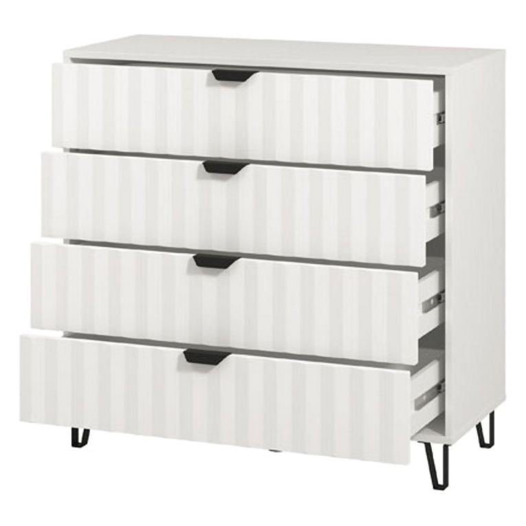 Cassettiera Bianco Grigio 4 Cassetti Apertura Scorrevole 93x40x90h cm, Chiusura Scorrevole - Maggiora