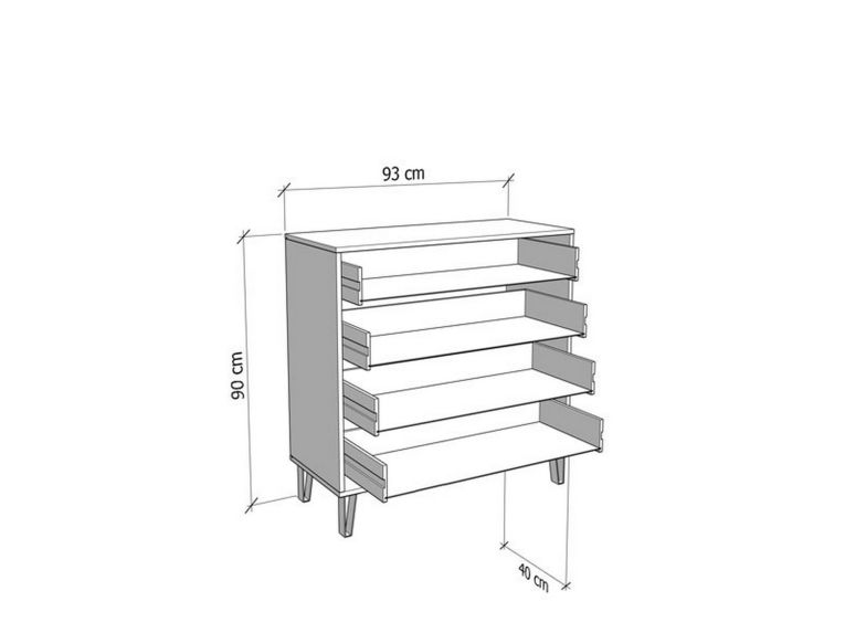 Cassettiera Bianco Grigio 4 Cassetti Apertura Scorrevole 93x40x90h cm, Chiusura Scorrevole - Maggiora