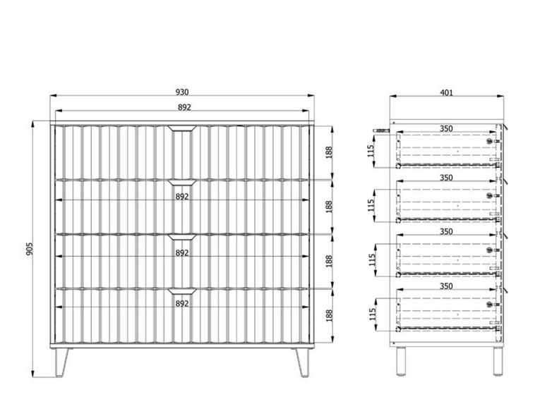 Cassettiera Bianco Grigio 4 Cassetti Apertura Scorrevole 93x40x90h cm, Chiusura Scorrevole - Maggiora