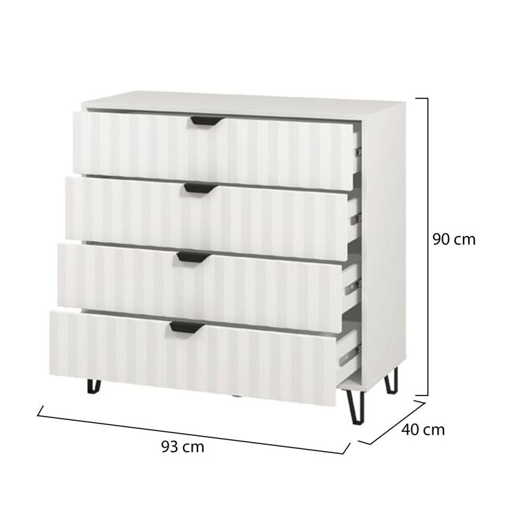 Cassettiera Bianco Grigio 4 Cassetti Apertura Scorrevole 93x40x90h cm, Chiusura Scorrevole - Maggiora
